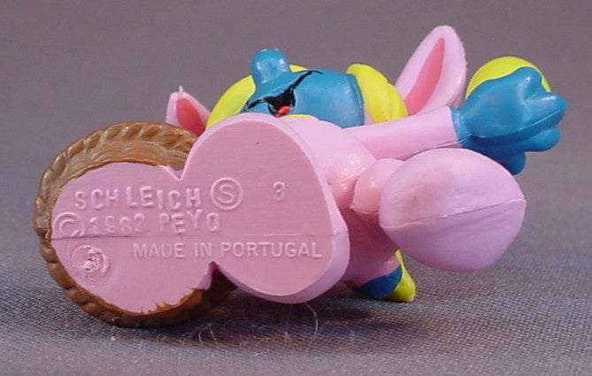 Smurfette In A Pink Easter Bunny Suit PVC Figure, #20497, 1983 Peyo Schleich, Made In Portugal, Smurfs, Vintage, Figurine