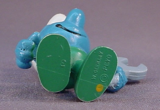 Mechanic Smurf Holding A Wrench PVC Figure, Green Pants Variation, #20012, 1970 Peyo Schleich, Made In Germany, Smurfs, Vintage, Figurine