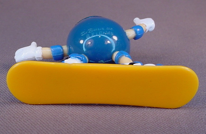 M&M Blue Figure On A Snow Board, 2 1/4 Inches Tall, Plastic, M & M
