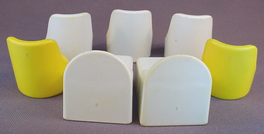 Tree Tots Treehouse Lot Of 7 Pieces Of Furniture, 1975 Kenner, G.M.F.G.I., Vintage, General Mills Food Group, 3 White Chairs, 2 White Beds, 2 Yellow Chairs, Tree House, GMFGI