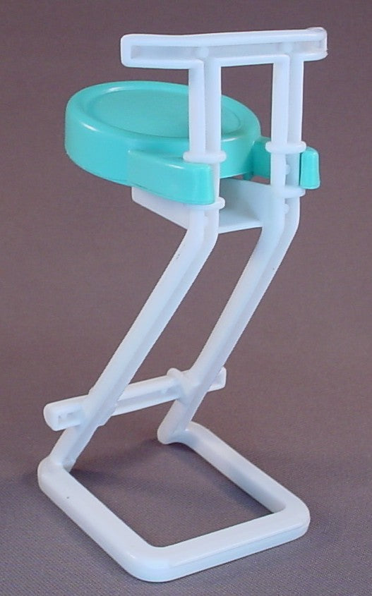 Barbie Vintage White & Aqua Blue Kitchen Stool From A So Much To Do Kitchen Set, 5 1/4 Inches Tall, 1994 Mattel, Replacement