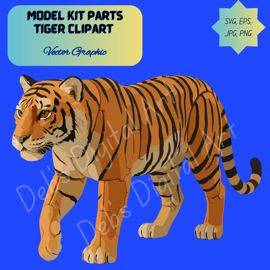 Tiger Clipart Made of Model Kit Parts, Wild Animal, Svg Png Eps Jpg, Transparent 300 DPI Digital Download, Transparent background