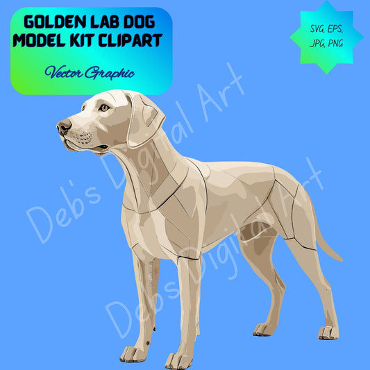 Golden Lab Dog Model Kit Clipart, Plastic Assembly Style Dog Illustration,  Retro Pet Clip Art, SVG PNG EPS JPG, 300 DPI Transparent
