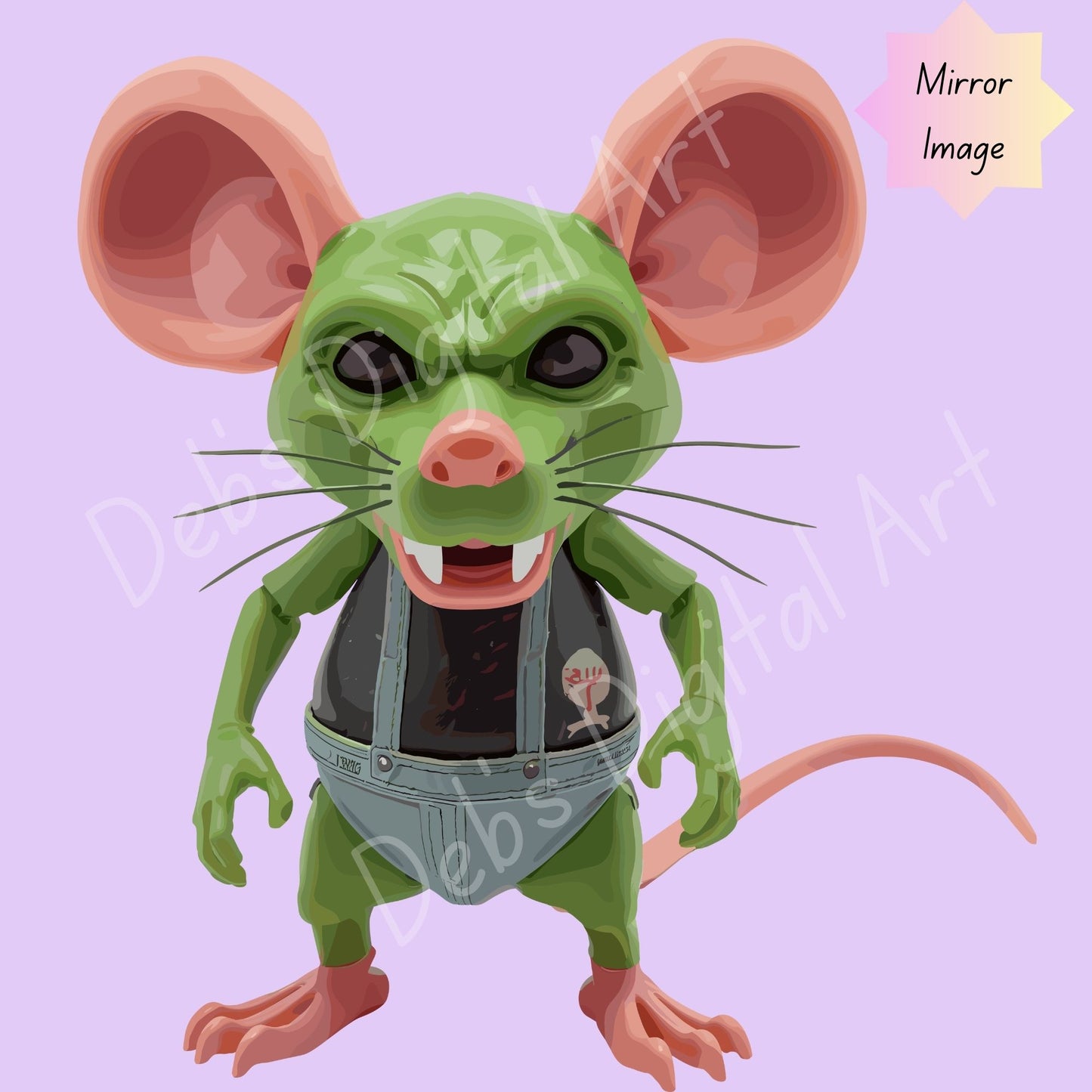 Scary Green Mutant Rat Clipart: Sewer Creature in Overalls Illustration, (Svg Png Eps Jpg), (Digital Download)