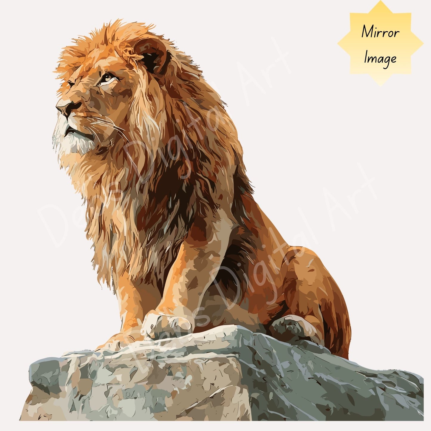 Regal Male Lion Clipart in a Paint by Number Style, Lion on Rock Illustration, (Svg Png Eps Jpg), (Digital Download), (Transparent Background)