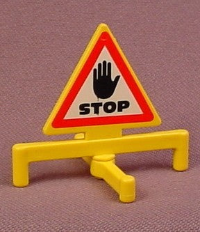 Playmobil Yellow Triangle Stop Warning Sign With Stand 3903 3905