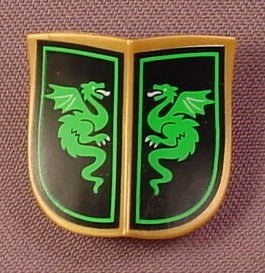 Playmobil Knight Shield Gold Double Concave Curve Black With Green