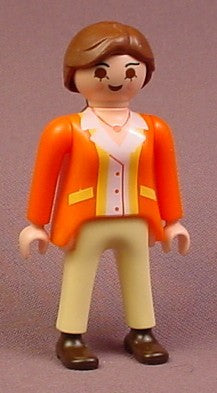 Playmobil Adult Female Figure In An Orange Shirt