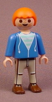 Playmobil Male Boy Child Figure, Red Hair, Blue Sweater