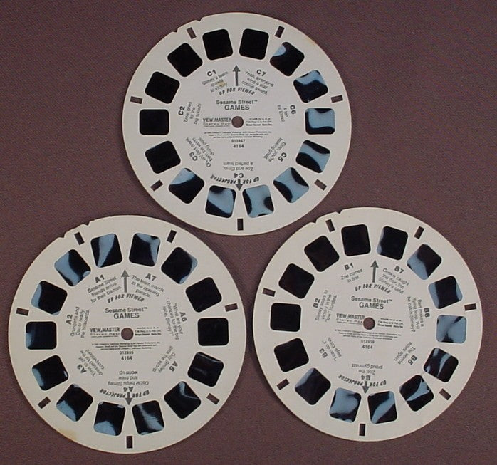 View-Master Set Of 3 Reels, Sesame Street Games, 4164, 012856 012857 012858, Sesame St, 1995 Jim Henson