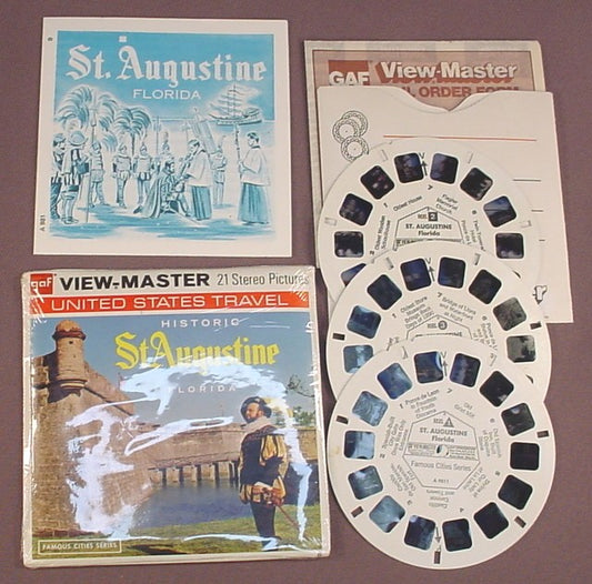 View-Master Set Of 3 Reels, Historic St. Augustine Florida, U.S. Travel, Famous Cities Series, A 981, A981, With The Packet Sleeve Booklet & Mail Order Form