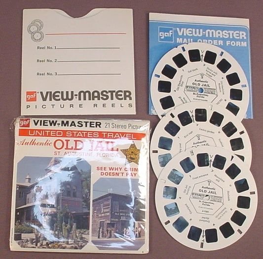 View-Master Set Of 3 Reels, Authentic Old Jail, St. Augustine Florida, U.S. Travel, A 938, A938, With The Packet Sleeve & Mail Order Form, 1974 GAF