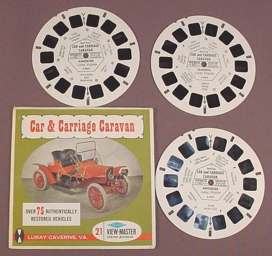 View-Master Set Of 3 Reels, Car & Carriage Caravan, Luray Caverns VA, A 830, A830, With The Packet, Sawyer's