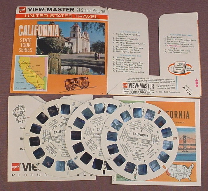 View-Master Set Of 3 Reels, California State Tour, A 170, A170, With The Incomplete Packet, Booklet & Sleeve, 1974