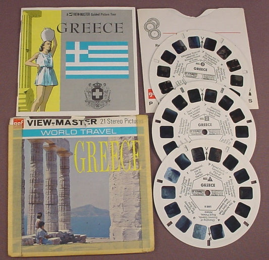 View-Master Set Of 3 Reels, Greece, World Travel, B 205, B205, With The Incomplete & Taped Packet, Booklet & Sleeve, GAF