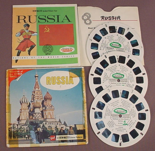 View-Master Set Of 3 Reels, Russia, B 213, B213, With The Incomplete & Taped Packet, Booklet & Sleeve, The Reels Have The Titles Underlined, GAF