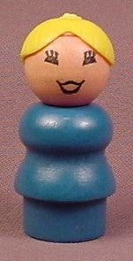 Fisher Price Vintage Woman With Yellow Hair, (B), Blue Wood Body