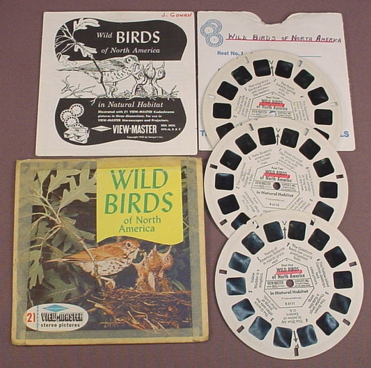 View-Master Set Of 3 Reels, Wild Birds Of North America, B 611, B611, With An Incomplete & Taped Packet, Booklet, Sleeve