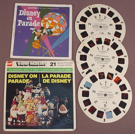View-Master Set Of 3 Reels, The Wonderful World Of Disney On Parade, B 517-, B517-C, With The Packet (No Top Flap), Booklet, 1973