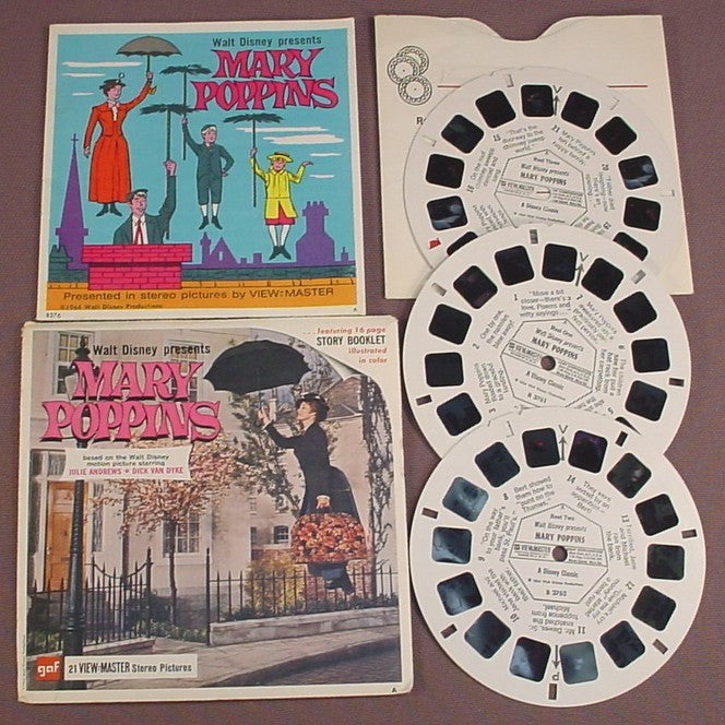 View-Master Set Of 3 Reels, Walt Disney Presents Mary Poppins, B 376, B376,  With The Packet (No Top Flap), Booklet, Sleeve, 1964