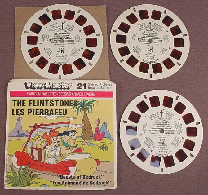 View-Master Set Of 3 Reels, The Flintstones Beasts Of Bedrock, L 6 C, L6C, 002-345 002-346 002-347, With The Packet, 1980