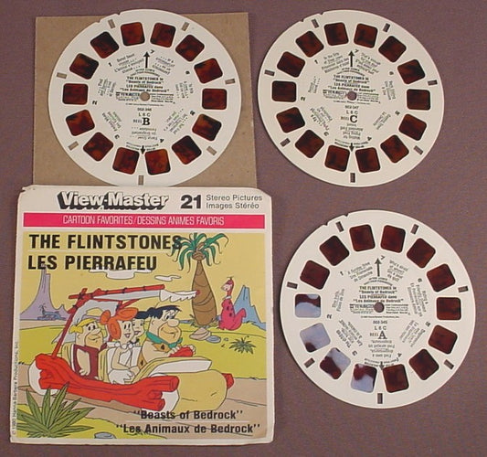 View-Master Set Of 3 Reels, The Flintstones Beasts Of Bedrock, L 6 C, L6C, 002-345 002-346 002-347, With The Packet, 1980
