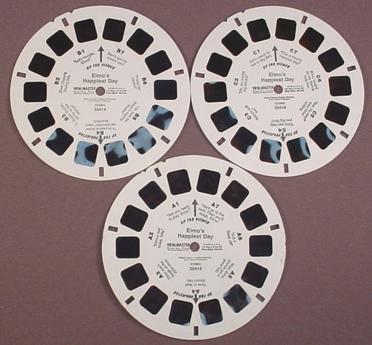 View-Master Set Of 3 Reels, Sesame St Elmo's Happiest Day, 012-943-35414 012944-35414 012945-35414, 1997 Children's Television Workshop
