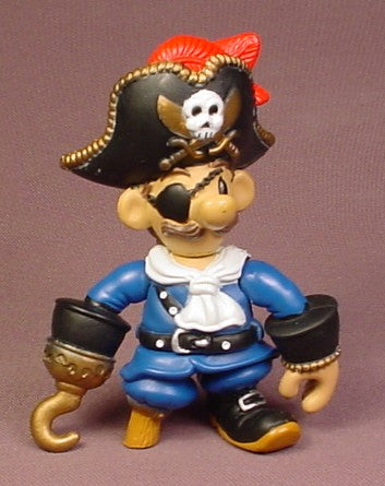 Pirate Captain PVC Figure With Blue Coat, Gold Hook Hand, Black