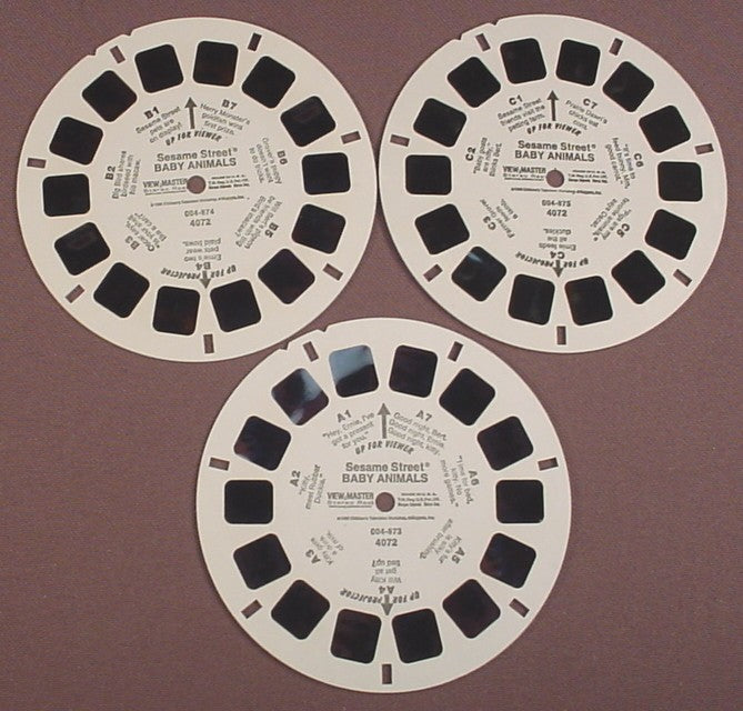 View-Master Set Of 3 Reels, Sesame Street Baby Animals, 4072, Sesame St, 1986 Childrens TV Workshop