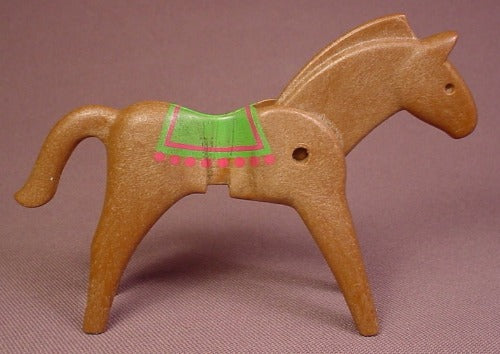Playmobil Brown Horse With Printed Green Saddle With Red Fringes