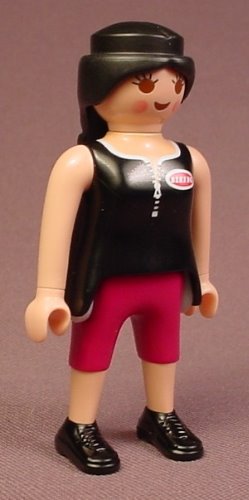 Playmobil Adult Female Bicyclist Figure In Black Short Sleeve Shirt