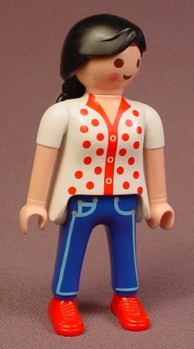 Playmobil Adult Female Figure In A White Long Shirt With Red Spots