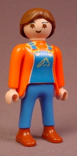 Playmobil Adult Female Horse Wrangler Figure In Blue Overalls