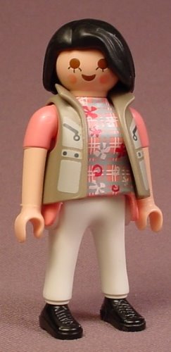 Playmobil Adult Female Figure In A Brown Gray Vest