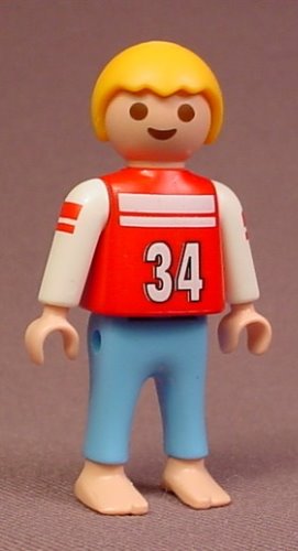 Playmobil Male Boy Child Figure In A Red & White Shirt
