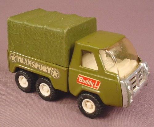 Buddy L Army Transport Truck, Pressed Metal & Plastic, Military Green, 5  Inches Long, Made In Japan