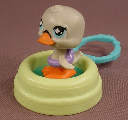 Littlest Pet Shop #695 Gray Swan On A Green Pond Base