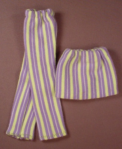 Barbie Doll Size Lime Green & Purple Striped 2 Piece Outfit