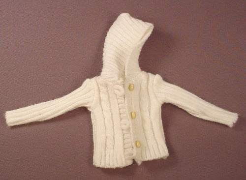 Barbie Doll Size White Hooded Cable Knit Sweater
