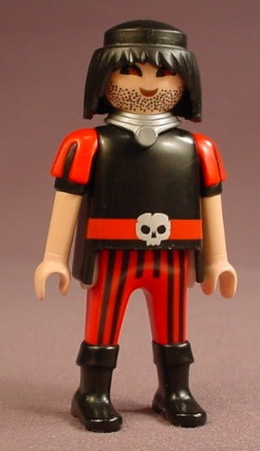 Playmobil Adult Male Pirate Figure With A Silver Gray Skull Belt