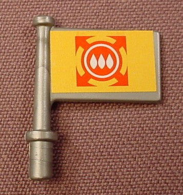 Playmobil Silver Gray Small Flag With A Yellow & Red Flames