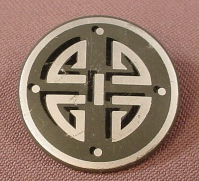 Playmobil Black Or Dark Gray Round Shield With A Silver Celtic Design