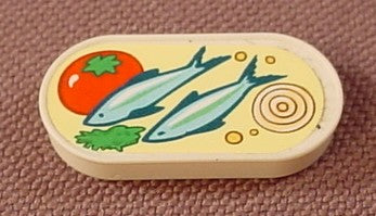 Playmobil White Fish Tin Can With A Sticker With 2 Small Fish