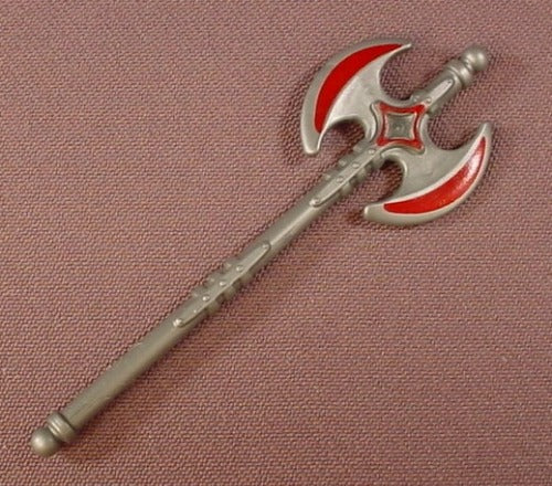 Playmobil Silver Gray Double Bladed Battle Ax With Red Trim