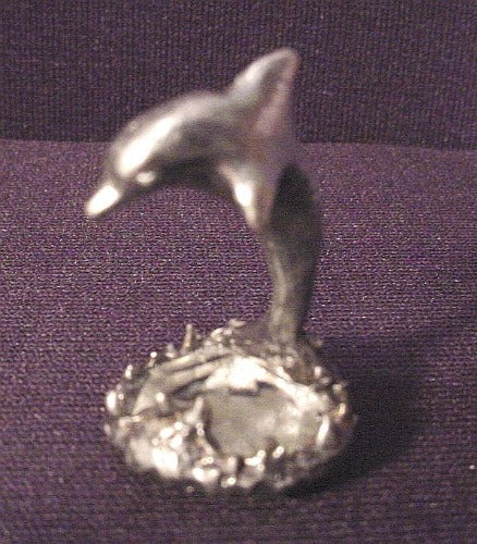Metal Dolphin Jumping Over A Clear Glass Gemstone Figure, Figurine,