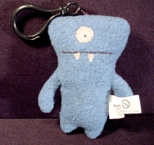 2004 Blue Wedgehead Uglydoll Plush Toy With Clip, 4" Tall