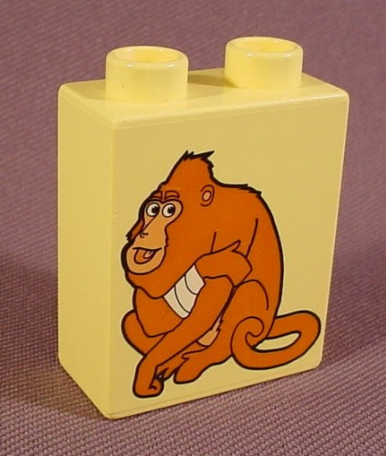 Lego Duplo 4066 Yellow 1X2X2 Brick Printed Gorilla Monkey Pattern