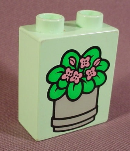 Lego Duplo 4066 Light Green 1X2X2 Brick Printed With Pink Flowers