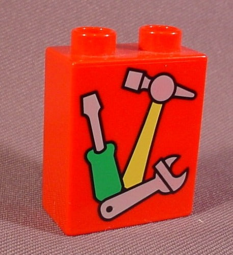 Lego Duplo 4066 Red 1X2X2 Brick Printed Hammer Wrench & Screwdriver