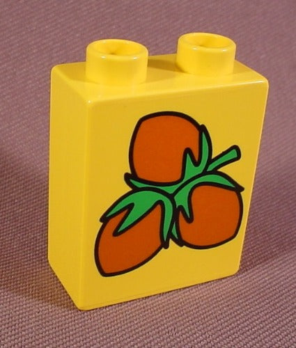 Lego Duplo 4066 Yellow 1X2X2 Brick Printed With Three Acorns